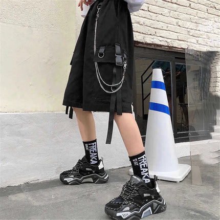 2026 Black Shorts With Chain Summer Casual Fashion Boardshort Bermuda Male Drawstring Elastic Waist With Chain Beach Shorts Men