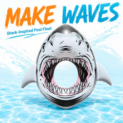 Inflatable Shark Swim Ring 87cm Pool Float Tube Summer Beach Swimming Circle Water Float for Adults Outdoor Pool Party
