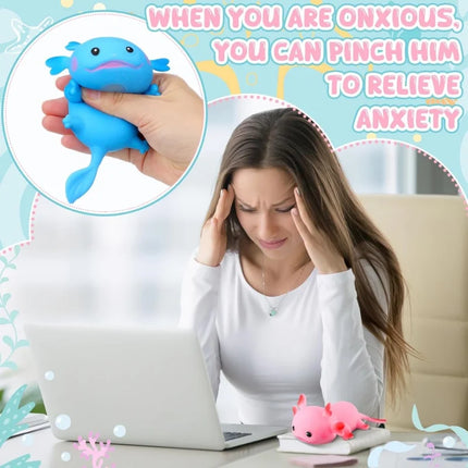 Axolotl Squishy Toys Stress Balls Salamander Squishy Dough Ball, Sensory Toys Fidget Balls, Stress Relief Toy Party Favors Gifts
