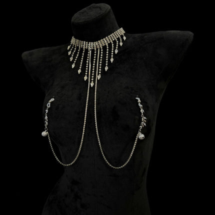 Fashion Fringe Sexy Nipple Clamps for Women with Rhinestone Bells Body Jewelry Collar Waist Chain Adult Product Breast Sextoy