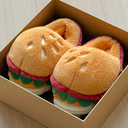 Creative Simulation Hamburger Slippers Women Men Funny Thick Sole Plush Shoes Non-Slip Soft Bottom 3D Cartoon Slides Indoor Home
