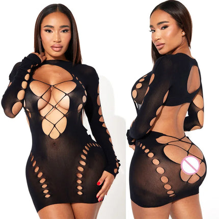 New Fashion Fishnet Dress Porn Bodysuit Sexy Lingerie Women Erotic Bodystocking Sex Underwear Sexy Costume Mesh Bikinis Club Set