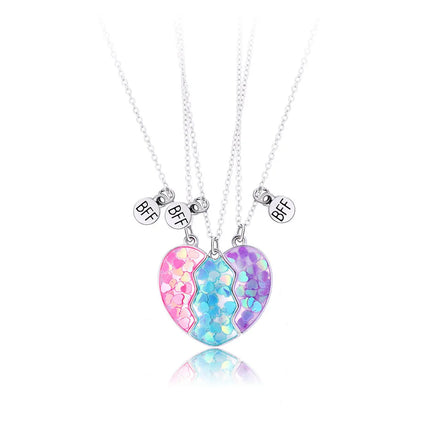 Hot Couple Pink Blue Heart Broken Best Friends Necklace Pendant Chain BFF Friendship Cute Jewelry Gifts For Kids 2PCS/Set