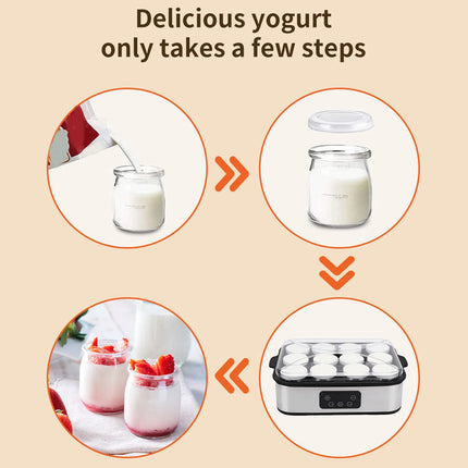 110V/220V Automatic Yogurt Maker 0-48h Timer Adjustable Temperature Yogurt Maker Ice Cream Pudding Maker with 12 Pcs 180ml Cups