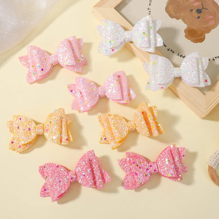 10pcs Random Color Glitter Hair Bows Clips Rhinestone Dot Sequin Bow for Baby Girls Hair Accessories Headwear Hair Pin