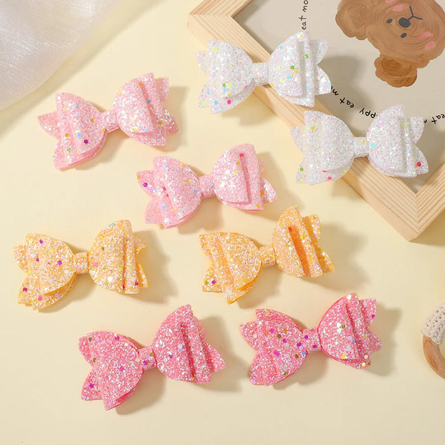10pcs Random Color Glitter Hair Bows Clips Rhinestone Dot Sequin Bow for Baby Girls Hair Accessories Headwear Hair Pin