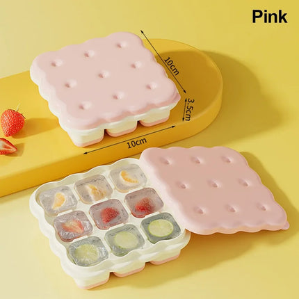 Cartoon 9 Grid Ice Cube Tray, Food Grade PP Ice Mold With Lid Household Freezer Ice Making Tool