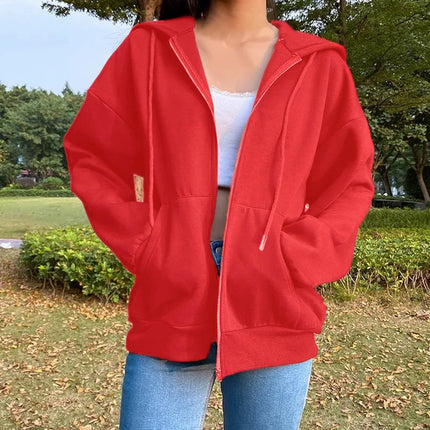 Oversized Hooded Zipper Sweatshirt Shoulder Drop Cuff Independent Station Women's Open Cardigan Street Style Comfortable Casual