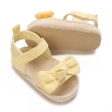VALEN SINA  Newborn Baby Shoes Yellow Baby Girl Shoes Girl Classic Bowknot Sole Anti-slip PU Shoes First Walker Toddler Shoes