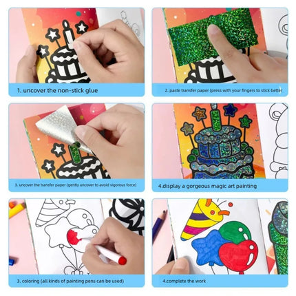 Cartoon Coloring Book Kids Foil Art and Crafts DIY Handmade Fun Creative Painting Books Educational Drawing Toys for Children