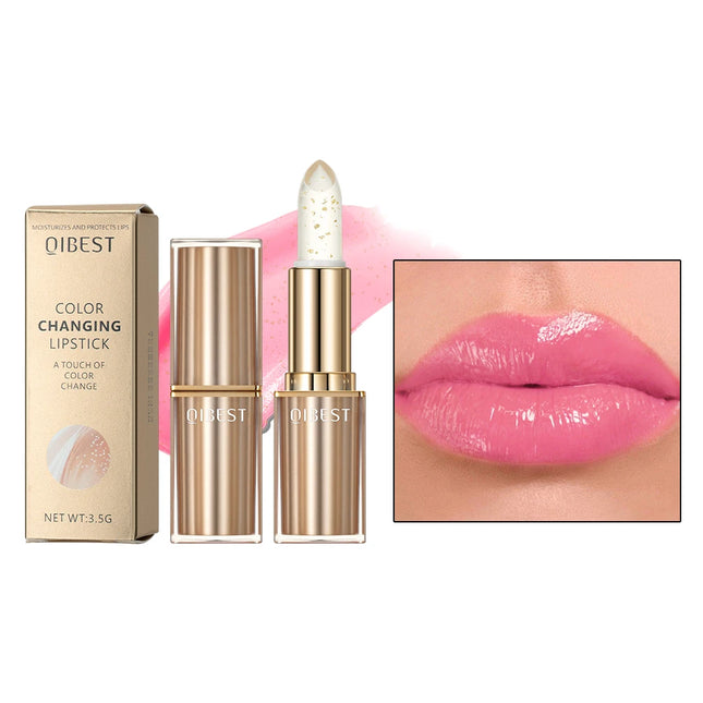 QIBEST Glitter Lip Blam Color Changing Lipstick Transferproof Lasting Non-Sticky Lipstick Moisturizing Shine Lip Stain Cosmetics