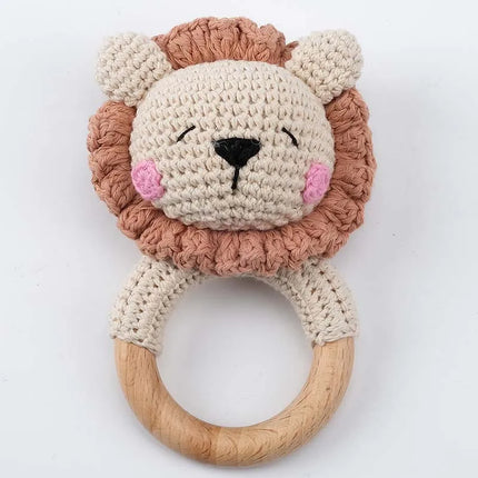 Amigurumi Cartoon Animal Baby Rattle Cute Wooden Ring Handhold Newborn Rattle Toys Handmade Pacifier Clips Kids Educational Toys