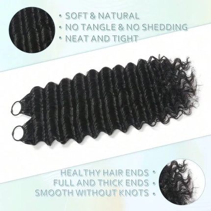 Curly Human Crochet Hair For Black Women Deep Wave Crochet Human Hair Bundles 14 Inch 120G Pre-Separated Feather Crochet Human Hair Deep Wavy Invisible Crochet Hair Extensions Natural Color