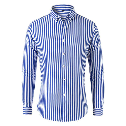Slim Fit Men's Striped Long Sleeve Shirt Casual Fashion Business Outerwear Autumn New Style Machine Washable Polyester Fiber