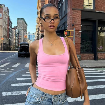 Hugcitar 2025 Summer Solid Straps Sexy Slim Crop Tank Top Women Casual Y2K Clothes Streetwear Party Sport Festival Wholesale