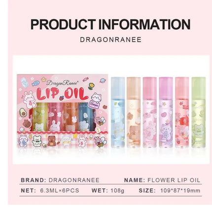 6PCS Hydrating Lip Oil Set Long Lasting Flower Jelly Gloss Non Sticky Lip Care Kit For Women Girls Kids
