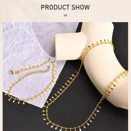 Stainless Steel Dangle Anklet for Women, Fringe Chain  Anklet Bracelet on Leg  ,Bohemian Style Summer Anklet Beach Jewelry