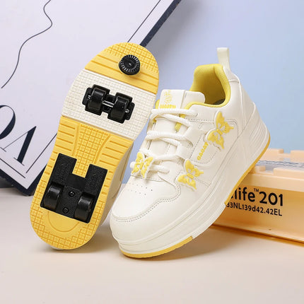 Children Roller Skating Shoes Four-Wheel Retractable Brake Roller Skates New Outdoor Comfortable Sports Shoes for Kids