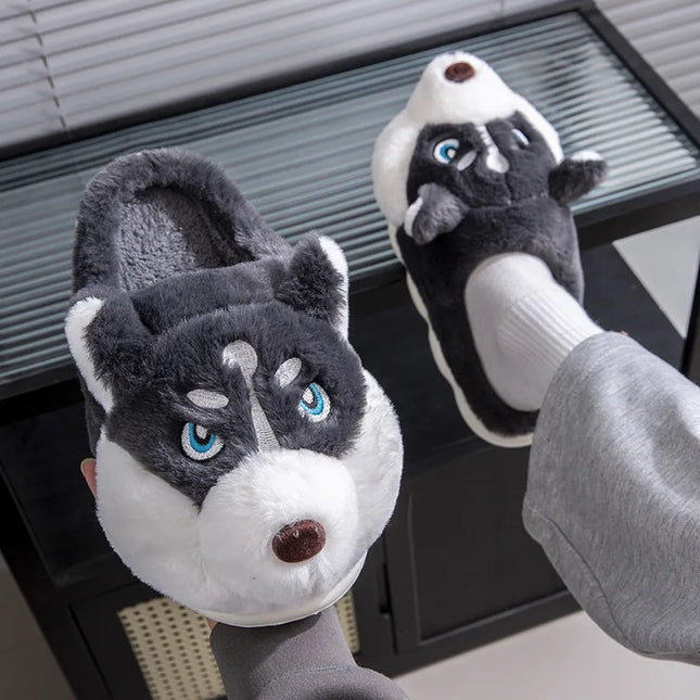 Plus Size 50 Indoor Fluffy Slippers For Women Men Winter Warm Shoes Cute Cartoon Dog Light Weight Couples Home Floor Slipper
