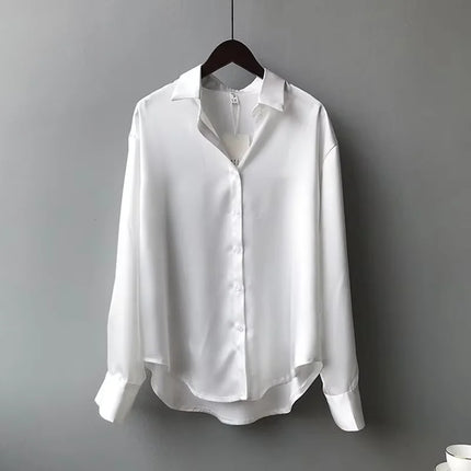 Spring Fashion Elegant Button Up Women Shirt Vintage Blouse White Tops Lady Long Sleeves Female Plus Size Loose Street Shirts