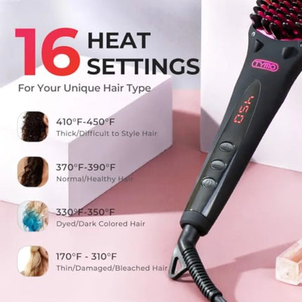 One-Step Hair Straightener Brush for Women with Negative Ions 16 Temperature Settings LCD Display Dual Voltage Hot Comb Flat Ir