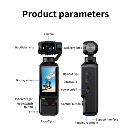 4K HD Pocket Action Camera 180 Degree Rotation Lens with 1.97-inch Screen for Cycling Travel Sport and Outdoor Activities
