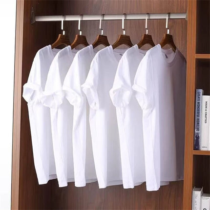 2PCS 100% Cotton Solid T-Shirts Men's and Women's Short Sleeve White Tees Casual Breathable Loose Round Neck T-shirt Couple Tops