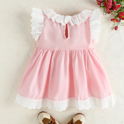 2025 Summer New Pink Ruffled Collar Doll Dress for Baby Girl, Cute and Fashionable Princess Sleeveless Vest Dress