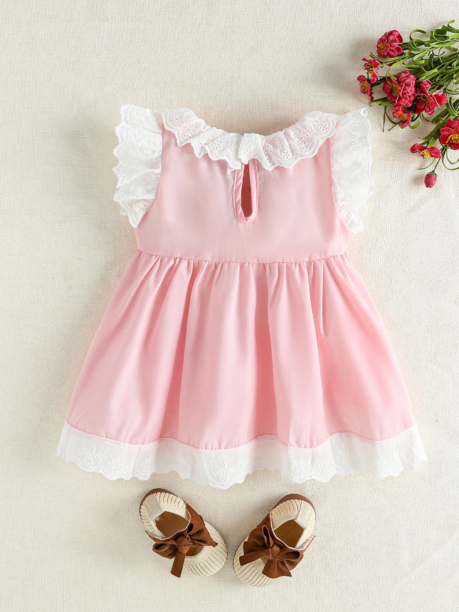 2025 Summer New Pink Ruffled Collar Doll Dress for Baby Girl, Cute and Fashionable Princess Sleeveless Vest Dress