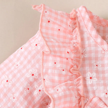 Baby girl Sweet Dress Round Neck Small Floral plaid Long sleeved Dress suitable for 0-18 Months Cute Baby girl Autumn Dress