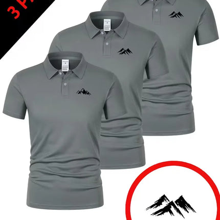 3 pieces of 2026 summer men's solid color polo shirts, men's short sleeved button down T-shirts, lightweight lapel streetwear,