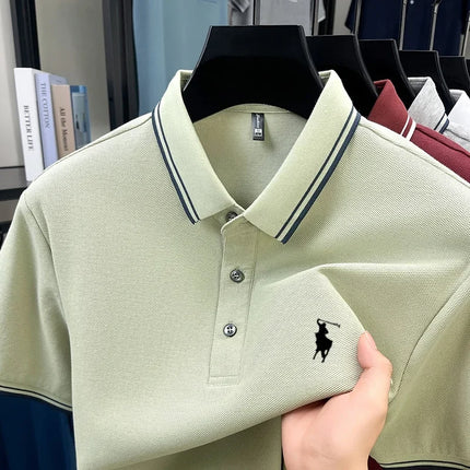 Luxury mens clothing brand summer exquisite pony embroidery breathable polo shirt daily comfortable casual pure cotton short top