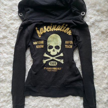 New Retro Y2k Zipper Hooded Sweatshirt for Women, Harajuku Sexy Sweatshirt, Skull Coat, Autumn Hooded Gothic Style Clothing