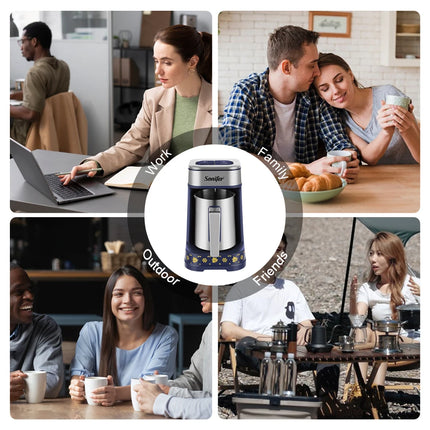 Turkish Coffee Maker with Dual Brewing Smart Anti-Spill Design 96-98°C Precision Heating, 250ml, 500W Coffee Pot Coffee Machine