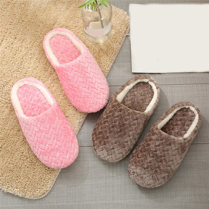 Women Winter Home Fur Slippers Cartoon Cat Non-Slip Soft Warm House Indoor Bedroom Men Couples Boys Girl Memory Foam Floor Shoes