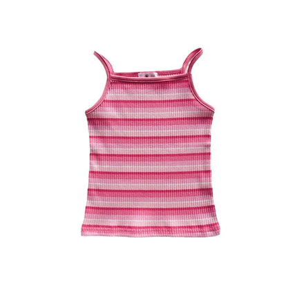 2024 Summer Girls 2-8 Years Casual Stripe Suspender Kids Cotton Sleeveless Shirts