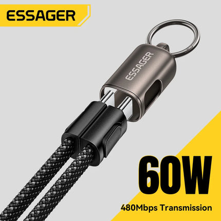 Essager 60W Type C to Type C Fast Charging Cable Lanyard Multifunctional Wrist Strap Neck Cable For iPhone Samsung Xiaomi Huawei