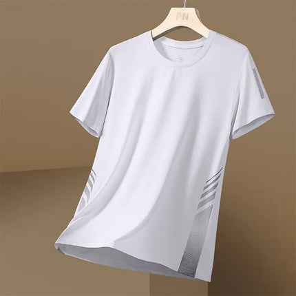 Ice Silk Short Sleeve T-Shirt Men's Summer Thin Quick Dry Mesh Sport Fitness Half Sleeve Casual Elastic T Summer Wear