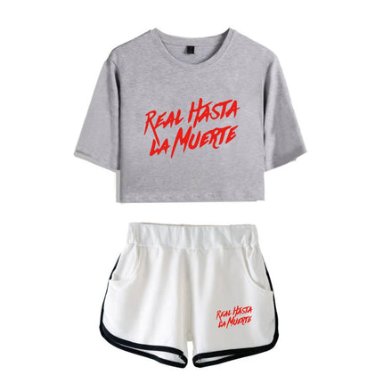 Fashion Youthful Print Anuel AA Women Sexy Short Sleeve Sexy Shorts+lovely T-shirts Dew navel Girl Sport suits Two Piece Set