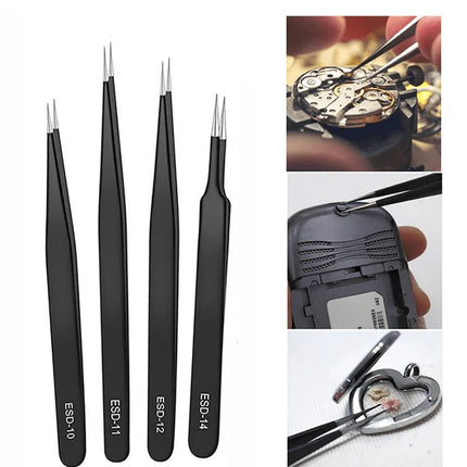 1set Canvas bag leather cover stainless steel black tweezers set anti-static precision pointed 1.5mm nail graft repair