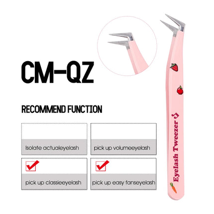 Eyelash Tweezers Pink Strawberry Stainless Steel Superhard Tweezers For Lash Extension High Precision Anti-Static Makeup Tweezer