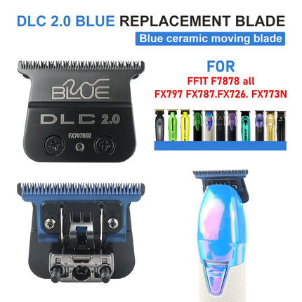 Compatible BabylissPRO 707Z JUCAI F7878 Professional Barber Trimmer Replacement Carbon Steel DLC Blade Blue Moving Blade