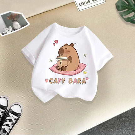 2025 Summer New Cute Animal Kapibala Fashion Printed Children's T-shirt Short Sleeve Fashion Pure Cotton Children's Clothing