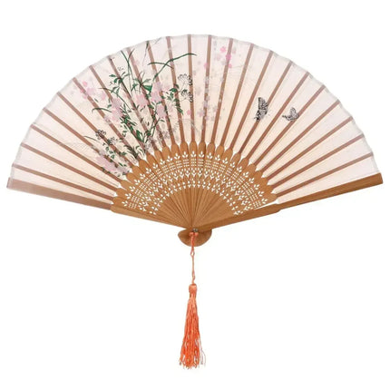 Retro Flower Pattern Home Decoration Elegent Bamboo Folding Fan Chinese Style Painting Handheld Fan Dance Performance Props