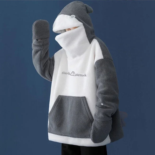 Kawaii Shark Shape Hoodie for Women Cute and Funny Coat Korean Fashion Loose All-match Oversized Thicken Hoodie