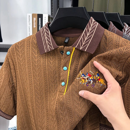 Luxury Men's Polo Shirt, Lapel, Short Sleeve T-Shirt, Summer New Horse Embroidered, Ultra-Thin, Breathable Fashion Men's Wear Top