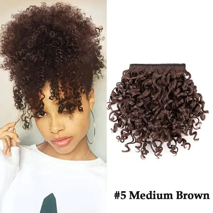 BENEHAIR Short Afro Kinky Curly Bangs Synthetic Clip in Bangs 6-8inch Clip-on Bangs Ponytail Hair Extension Wig For Women