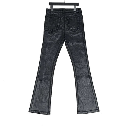 Owen Seak Men‘s Oil wax Jeans Classic Denim Gothic Coated Casual Flared Trousers High Street Solid Designer luxury Pants