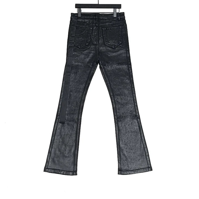 Owen Seak Men‘s Oil wax Jeans Classic Denim Gothic Coated Casual Flared Trousers High Street Solid Designer luxury Pants