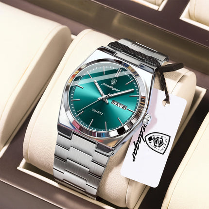 POEDAGAR Exquisite Business Men's Watch Stainless Steel Waterproof Luminous Man Wristwatch Date Week Classic Men's Quartz Watches